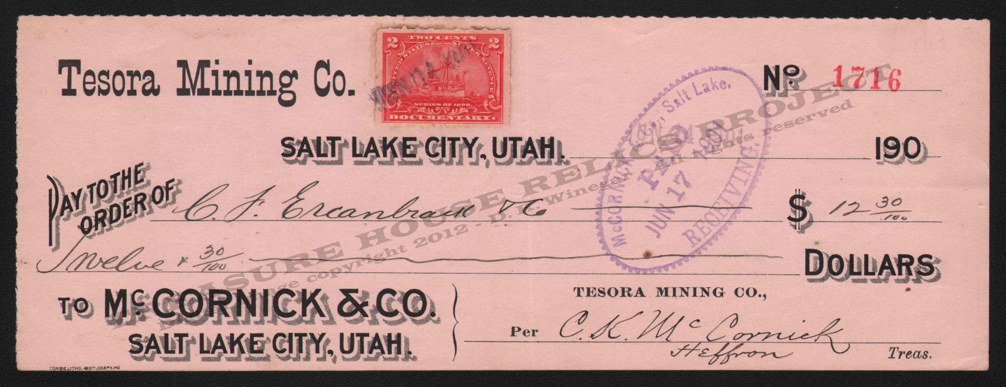 LETTERHEAD/CHECK_THOMPSON_QUINCY_CONSOLIDATED_MINING_COMPANY_524_1914_GB_400_CROP_EMBOSS.jpg